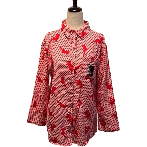 Salvage X Fenty Red and White Striped Pajama Shirt Size XSMALL - Picture 2 of 10